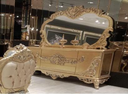 Anrichte Spiegel Luxus Gruppe Kommode Garnitur Kommoden Schrank Anrichten Gold